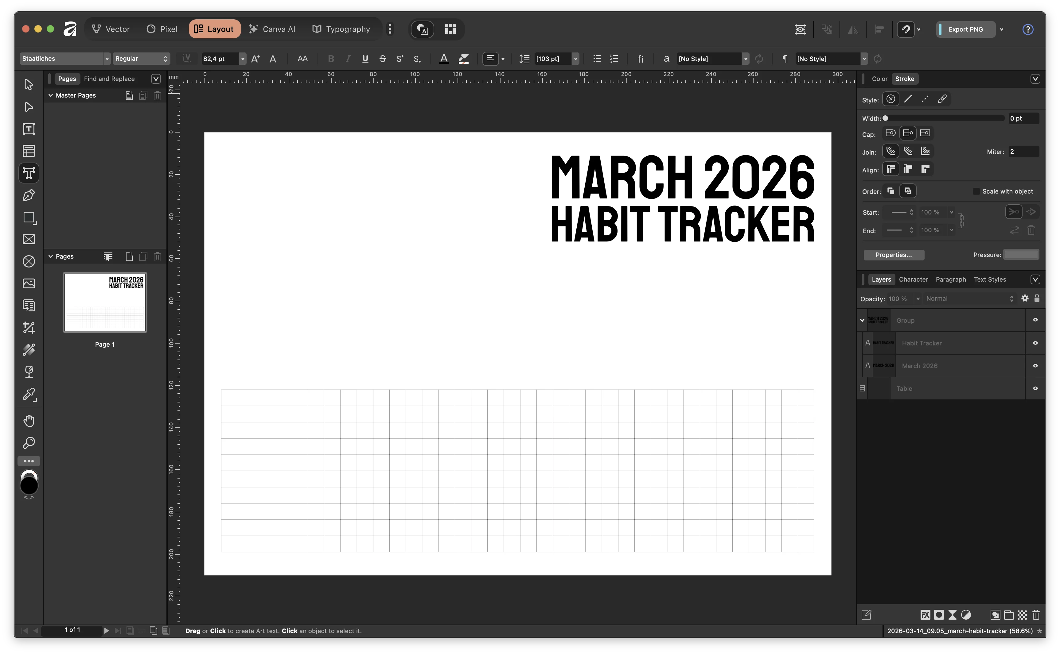 Habit Tracker on Affinity